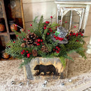 Christmas Black Bear Wood Box Centerpiece – Rustic Woodland Decor