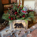 Christmas Black Bear Wood Box Centerpiece – Rustic Woodland Decor