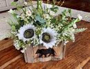 Meadow Black Bear Wood Box Centerpiece – Rustic Woodland Decor