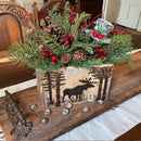 Christmas Moose Wood Box Centerpiece – Rustic Woodland Cabin Decor
